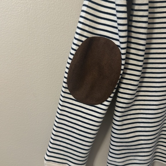 Ralph Lauren Womens Striped Top Long Sleeve Suede Elbow Large Equestrian Preppy - Picture 7 of 8